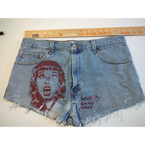 Denim Levi  Cutoff HOT PANTS SHORT Shorts  Frayed Hippie Distressed Large VTG 36 - Picture 8 of 10